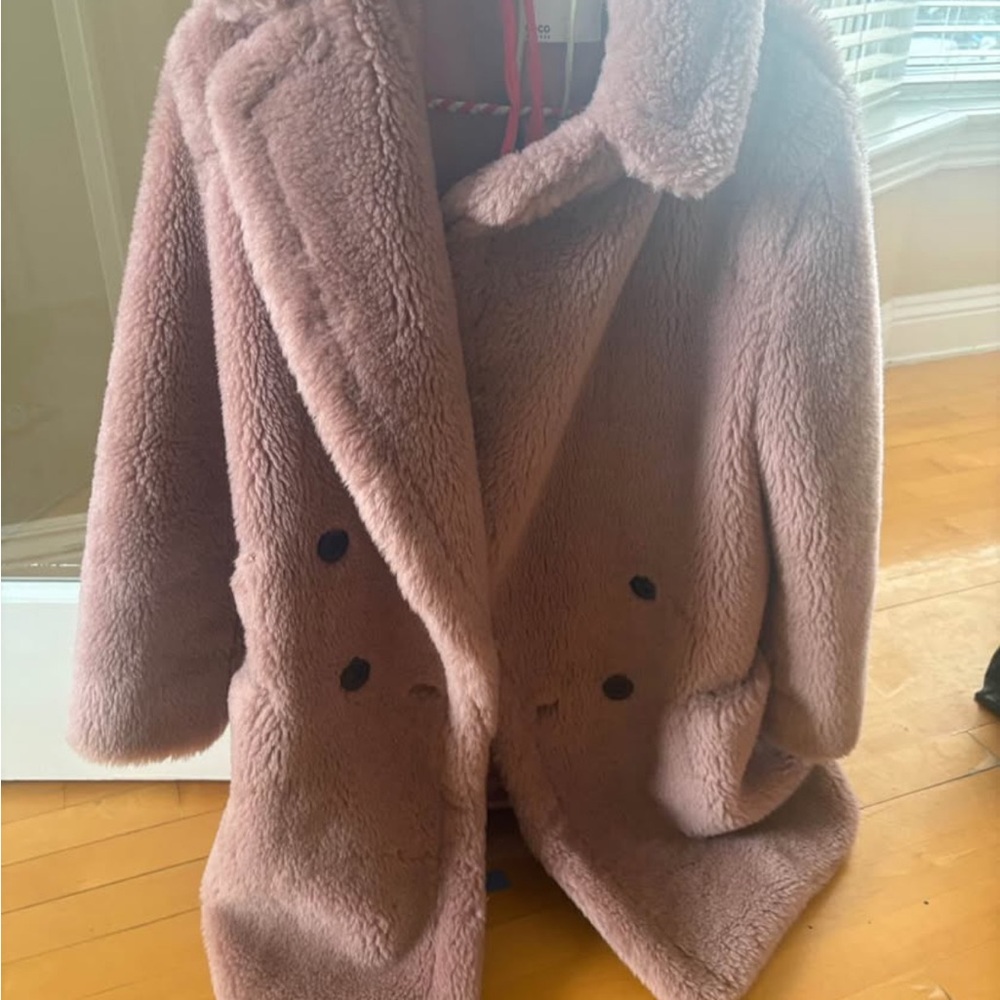 Plush Double-Breasted Teddy Coat - Dusty Rose - Picture 2 of 2